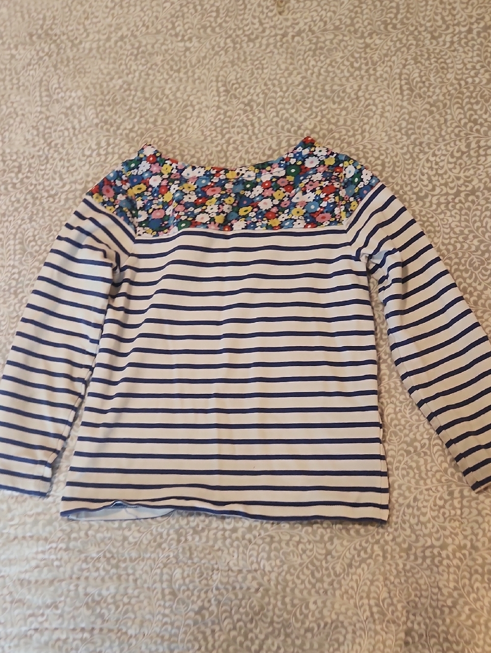 ✨ 3 For $25 SALE Boden Navy & White Striped Long-Sleeve Top with Floral Yoke